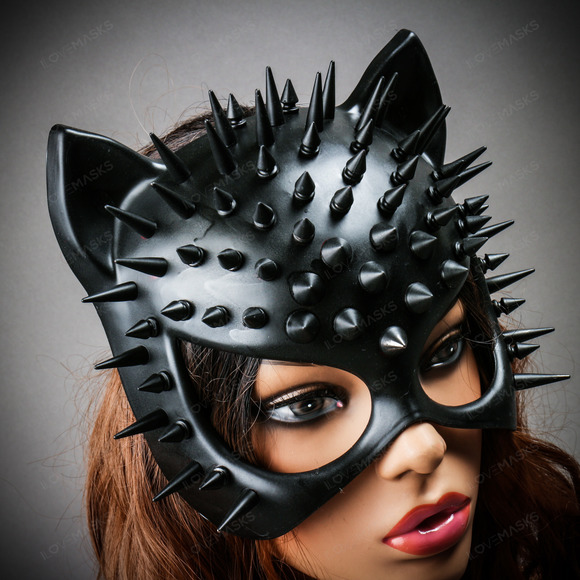 Cat Steampunk Spikes Masquerade Sexy Face Mask - Black - Picture 10 of 10
